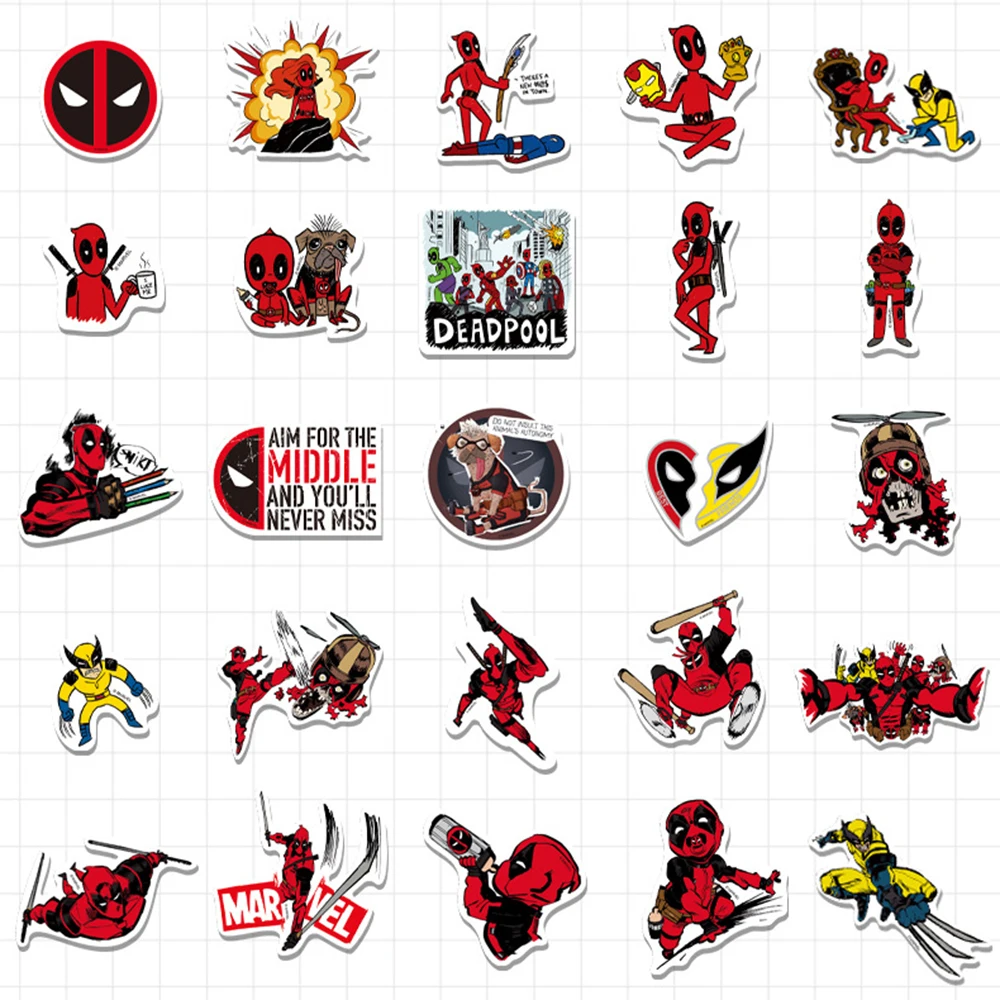 10/30/50PCS Cool Deadpool 3 Stickers Marvel Sticker Hero Cartoon Decals DIY Luggage Laptop Phone Car Bike Skateboard Kids Toy