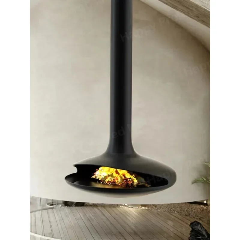 French hanging fireplace alcohol real fire wood burning light luxury custom decorative flying saucer hanging furnace