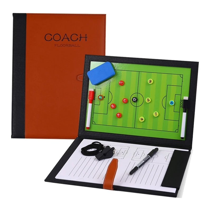 Tablero de entrenamiento táctico de fútbol plegable, tablero de entrenador de fútbol magnético, libro de placa de partido de entrenamiento de comando