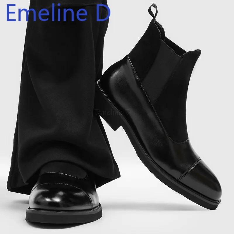Knitted Leather Patchwork Short Boots Minimalist Set Feet British Style Versatile Pointed Trendy Men's Casual Leather Boots