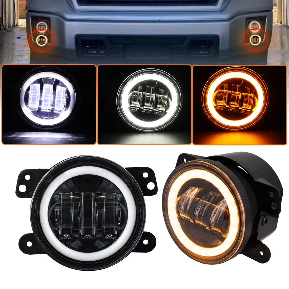 

For Wrangler TJ Unlimited JK Grand Cherokee Dodge Journey Car LED Fog Lights With White Halo Ring Front Driving Fog Lamp