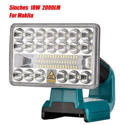 Luz LED de trabajo para Makita, lámpara recargable de 2000LM, 18W, batería de iones de litio de 18V, linterna portátil para acampar al aire libre