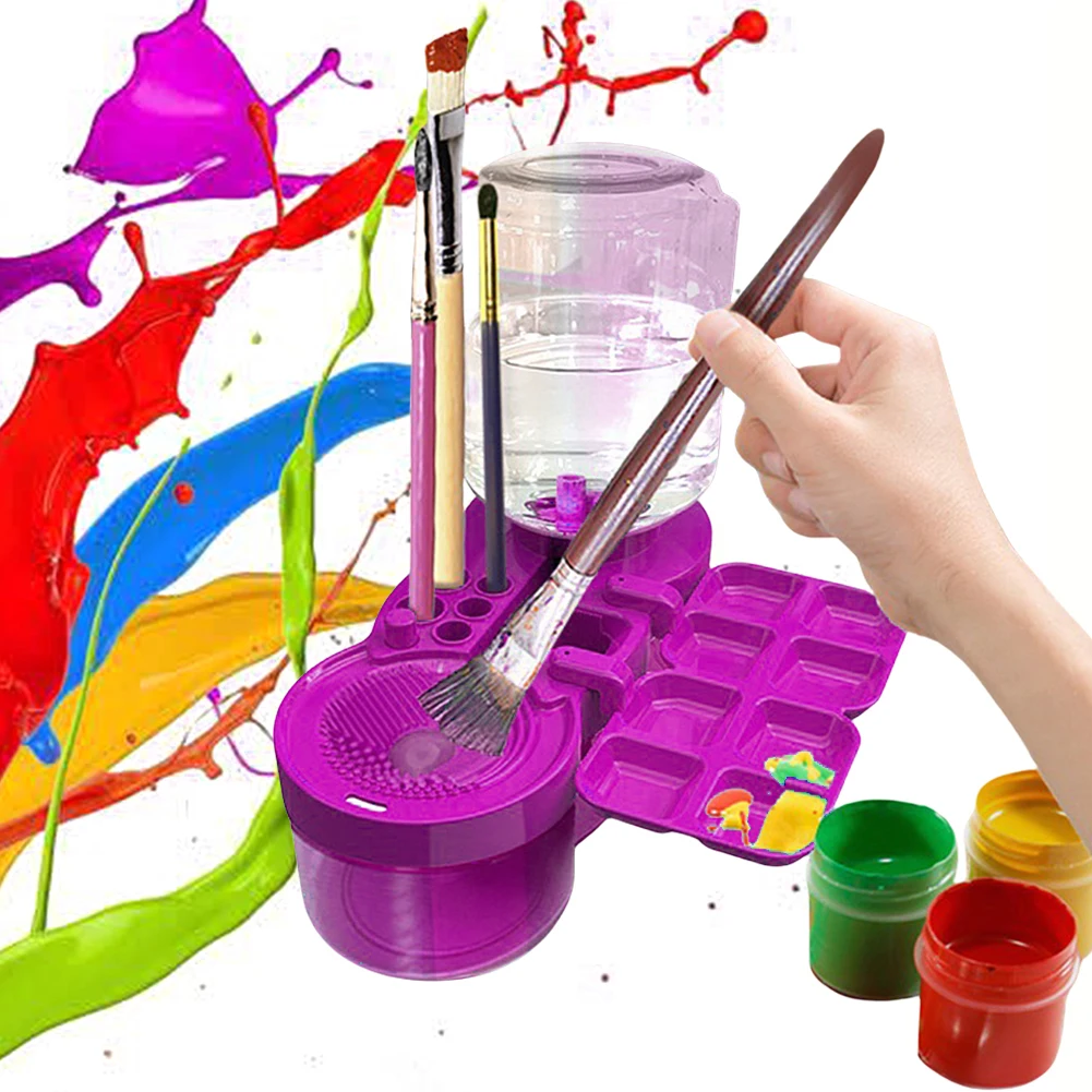 

Paint Brush Cleaner With Drain Button Automatic Water Circulation Paint Brush Cleaning Machine Cleaning Bucket Art Tools