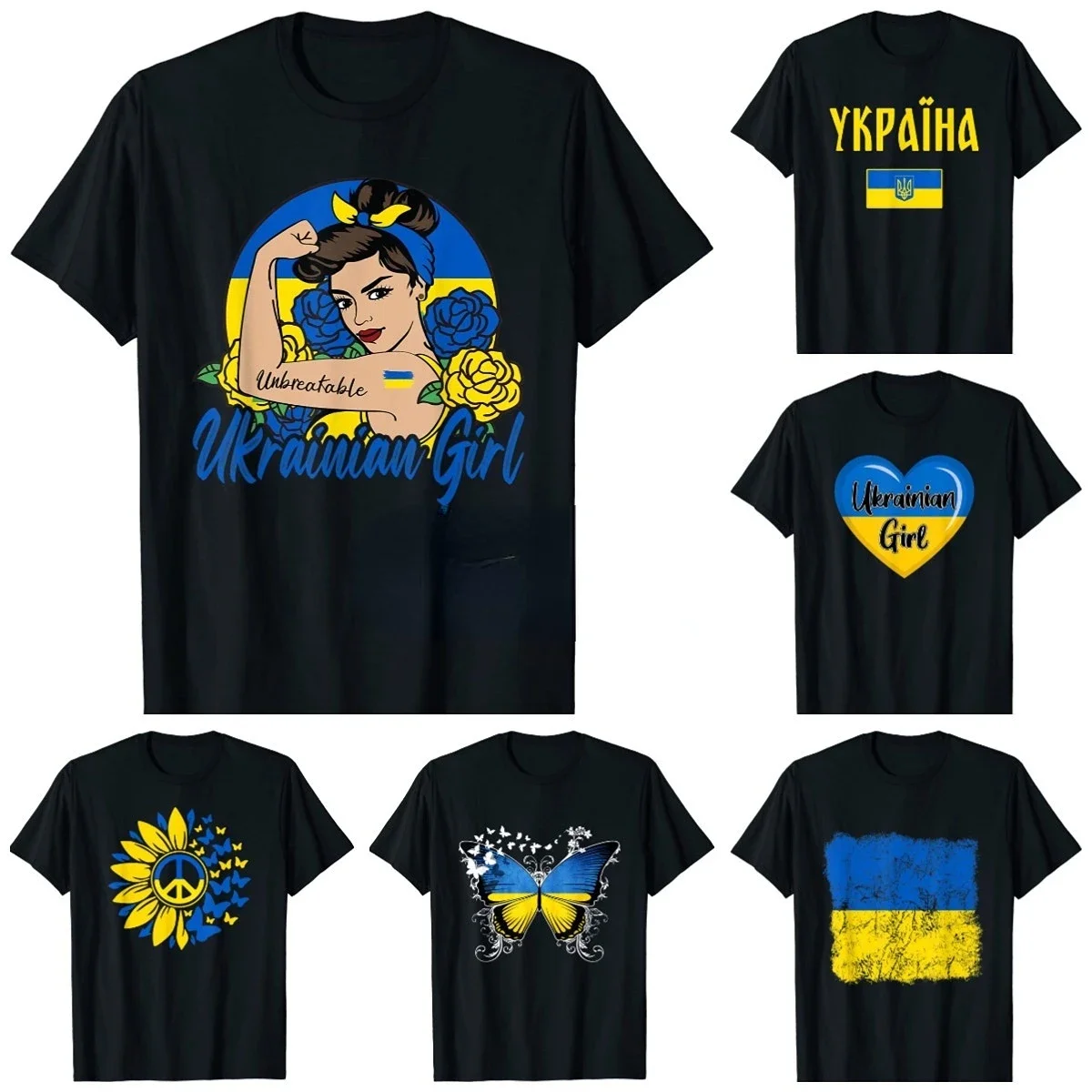 New Ukraine Women's Ukraine Flag T-shirt Short Sleeve Round Neck Casual Street Loose Homestay T-shirt Ukraine Flag Pattern