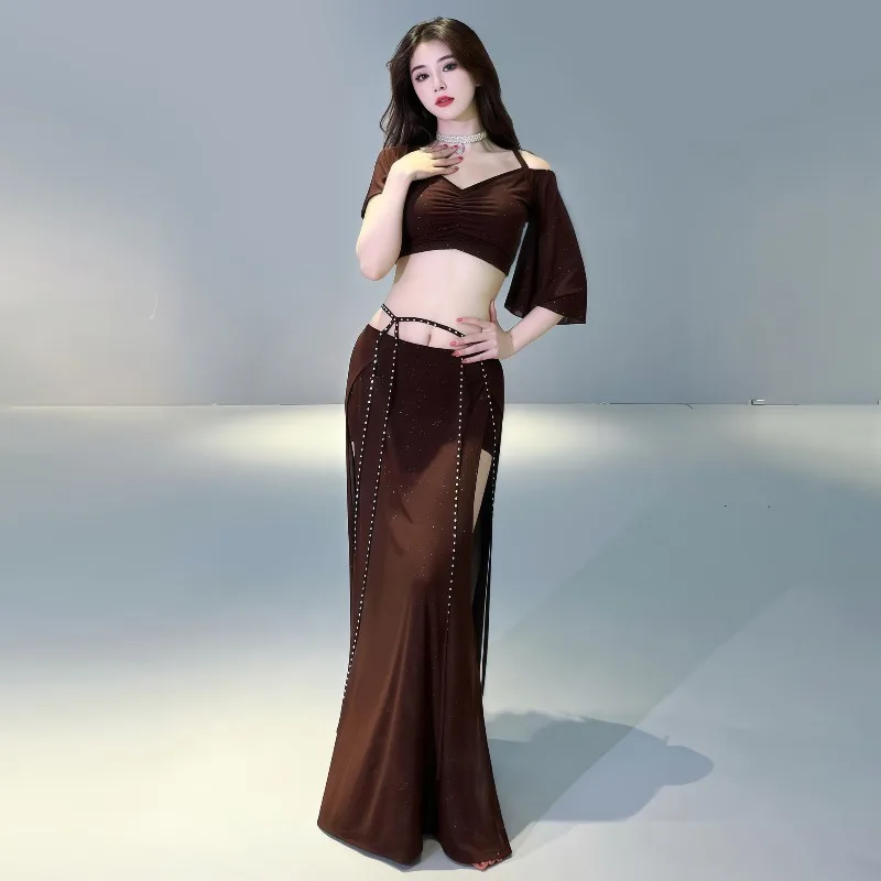 

Belly Dance Sexy Costumes 2 Pieces Set Top & Skirt Wearing Outfit for Women Stage Performance Dancing Suit Practice Clothes 2026