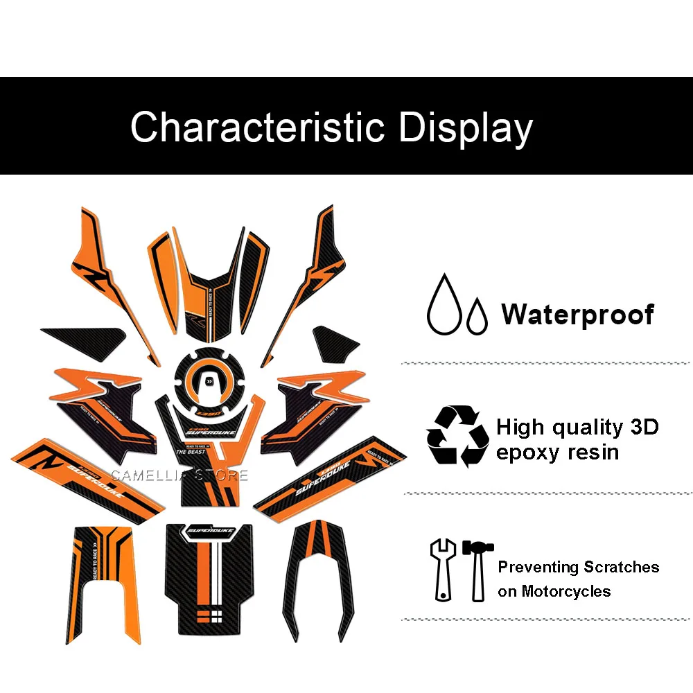 Motorcycle Sticker Set - New 3D Epoxy Resin Waterproof Motorcycle Fuel Tank Floor Protection Sticker for 1390 Super Duke R 2024