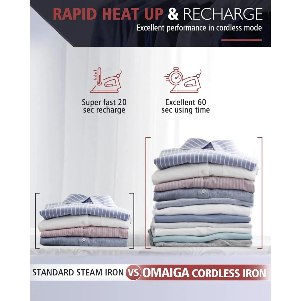 Cordless Iron, 1500W Cordless Iron with Steam - Cordless Iron for Clothes with 11.84oz Water Tank, Anti Drip Iron with Ceramic