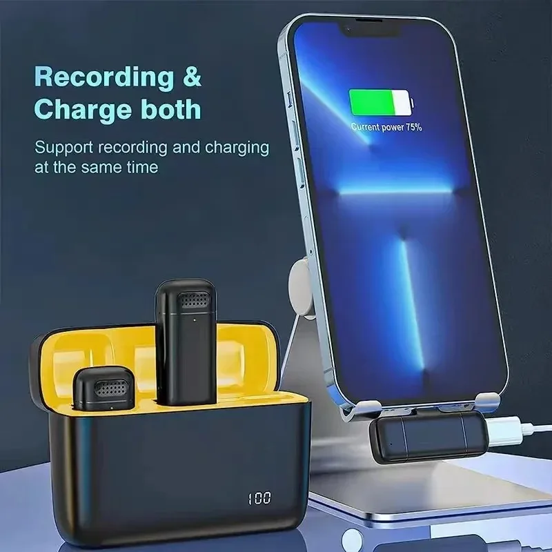 Micrófono de solapa inalámbrico con estuche de carga para transmisiones en vivo, juegos, grabación de audio y video, mini portátil 5