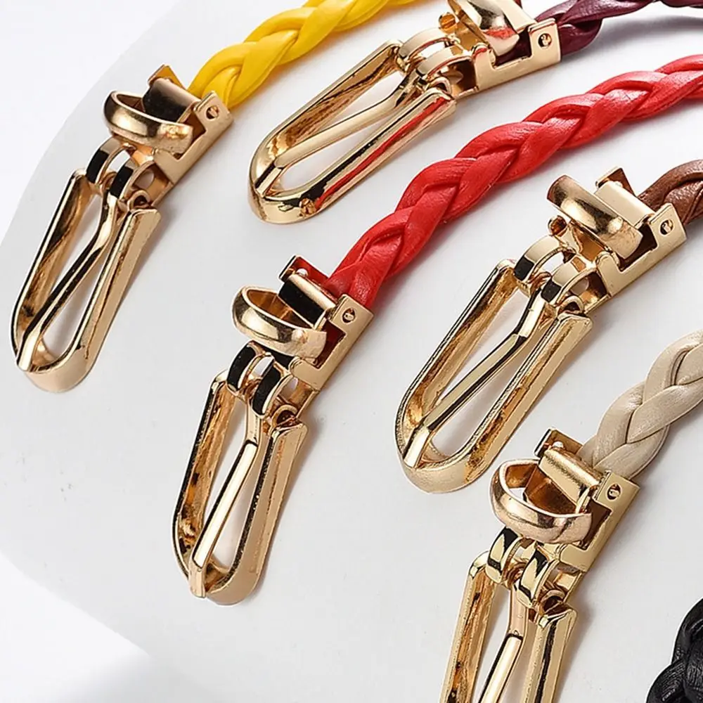 Trendy Metal Buckle Thin Belt Jeans Decor Waist Belt Weave Belt Korean Style Dress Decor PU Leather Waistband Party