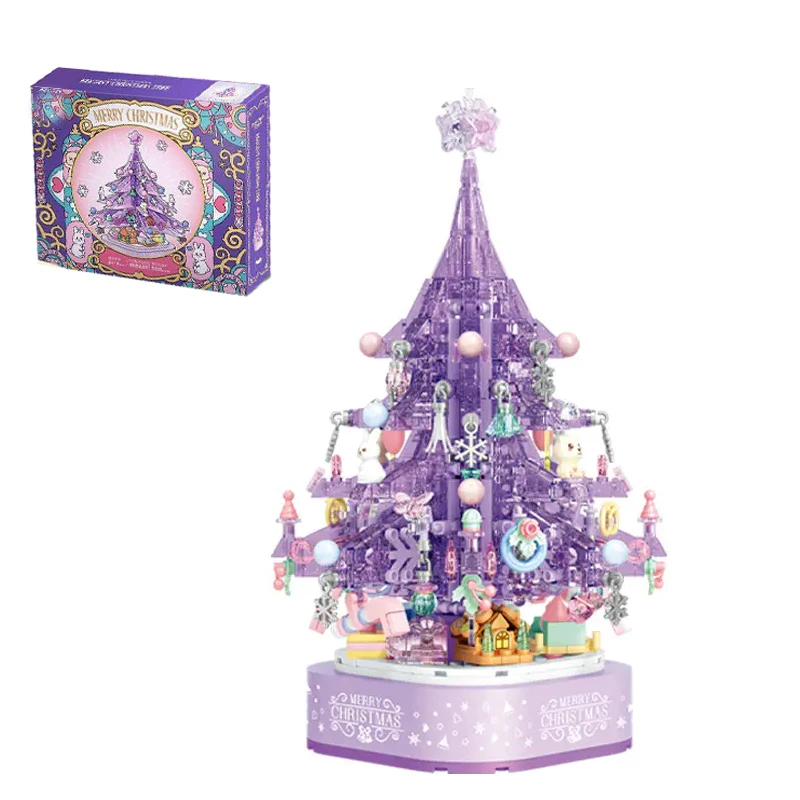 

SEMBO 605029 Purple Crystal Christmas Tree Building Blocks Light Music Box Assembly Bricks Toys for Girls Christmas Gift