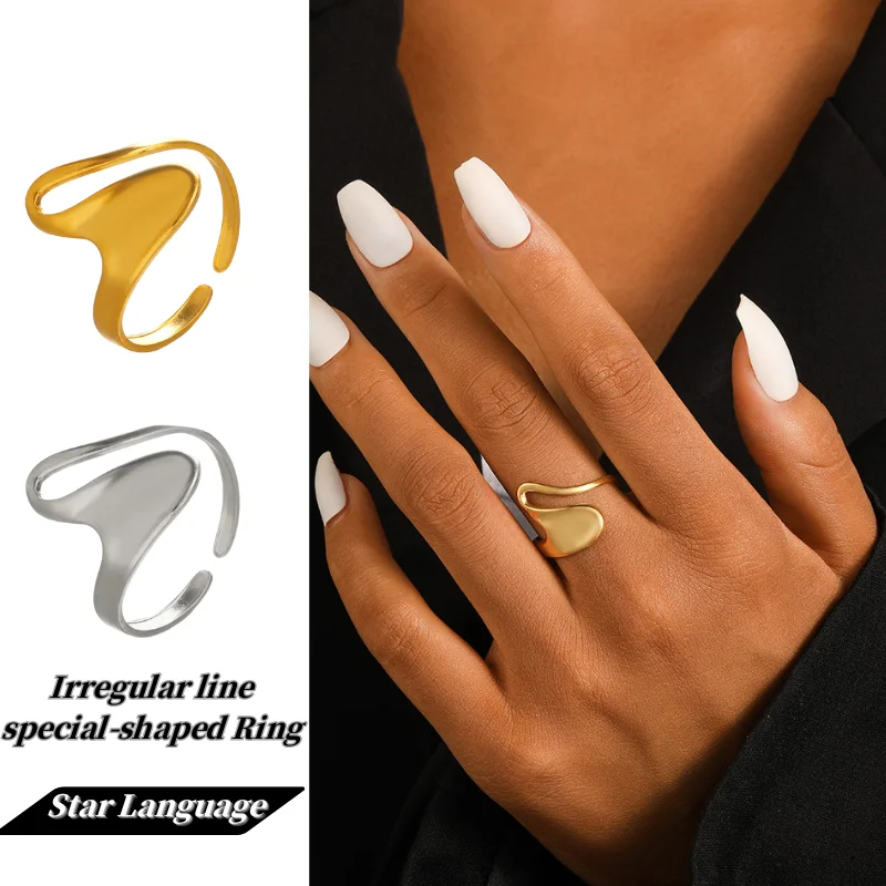 

Star Language Fashion Popular Stainless Steel Gold Plated Irregular Line Special-shaped Open Ring for Women Jewelry Daily Wear