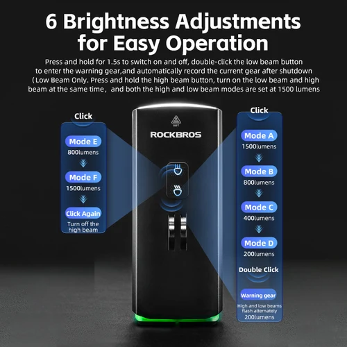 Imagen 2 del producto ROCKBROS 3000LM luz de bicicleta 10000mAH linterna de haz alto-bajo luz delantera de la bicicleta Powerbank impermeable MTB faro de Ciclismo de Carretera