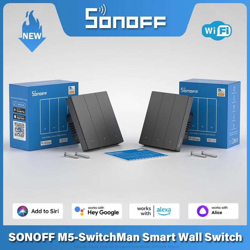 SONOFF M5 SwitchMan WiFi Smart Switch 80/86 Type 1/2/3 Gang EU Wall Switch Frame Smart Home Via Ewelink Alexa Alice Google Home