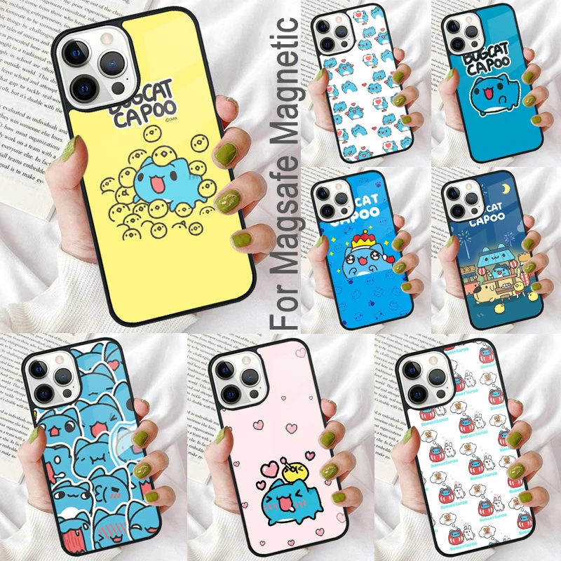 Love Comic Cat Bugcat Capoo Magnetic Soft Phone Case for iPhone 16 Promax 15 Pro 13 14 Plus 11 12 Mini MagSafe Coque