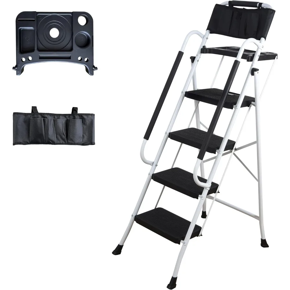 

4-ступенчатая лестница LEADALLWAY с поручнями, поддоном для инструментов и сумкой, грузоподъемностью 330 фунтов