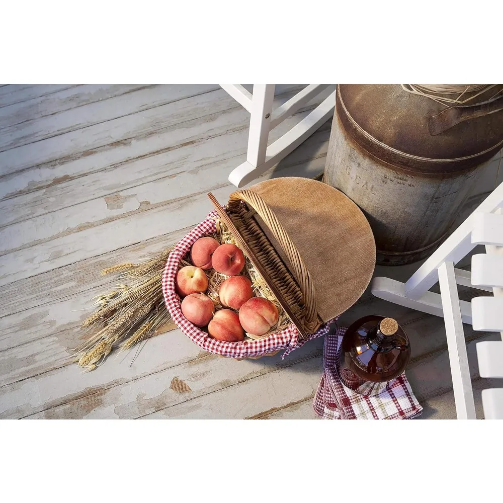 سلة نزهة كلاسيكية من الخيزران بتصميم بغطاء منفصل، وبطانة قابلة للإزالة وقابلة للغسل - هدية رومانسية مثالية للأزواج