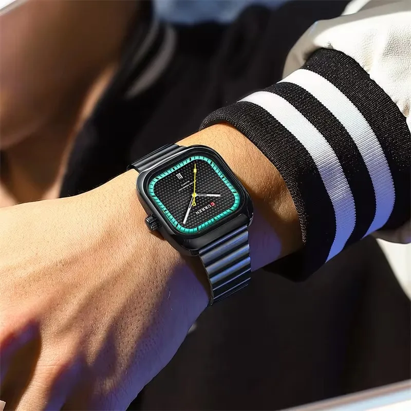 CURREN 8460 Casual Men's Quartz Watch Square Dial Waterproof Stainless Steel Strap Calendar Business New Fashion Watches for Men
