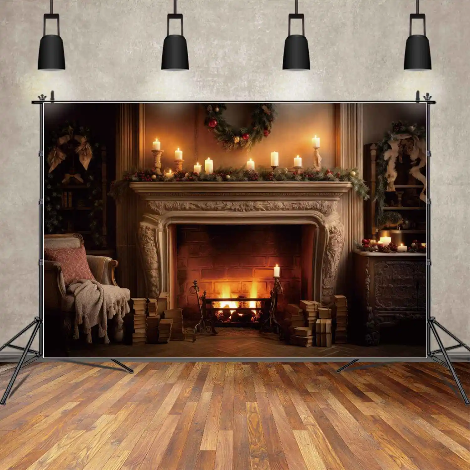 MOON.QG sfondo neve castello di natale finestra parete sfondo inverno compleanno soggiorno luci a candela Home Studio Photo Booth