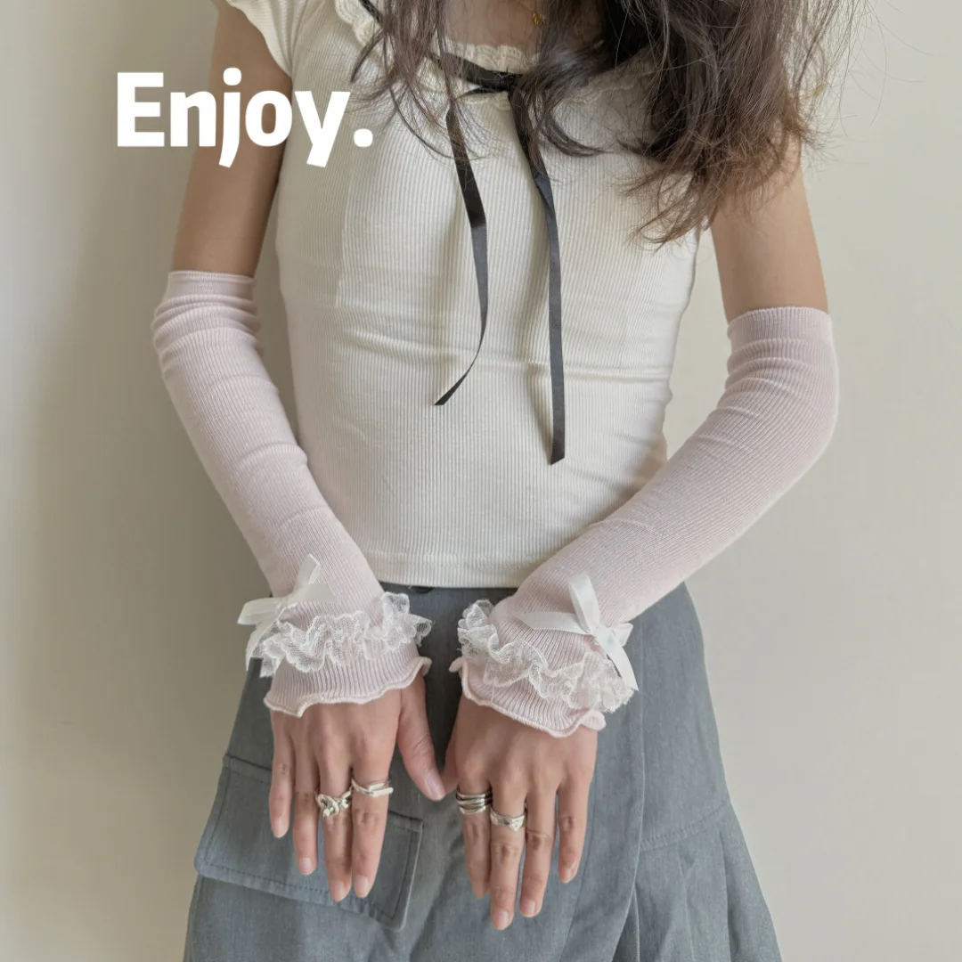 ผู้หญิงLolita Jkลูกไม้FingerlessถุงมือBlack Gothic DIYสายรัดครีมกันแดดเสื้อผ้าอุปกรณ์เสริมElastic Punkถุงมือ
