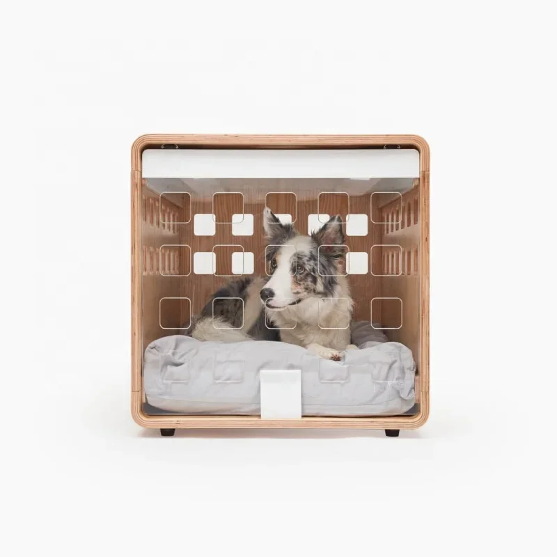 Modern Transparent Acrylic Collapsible Wooden Frame Furniture Dog Kennel Dog Crate Bed Outdoor