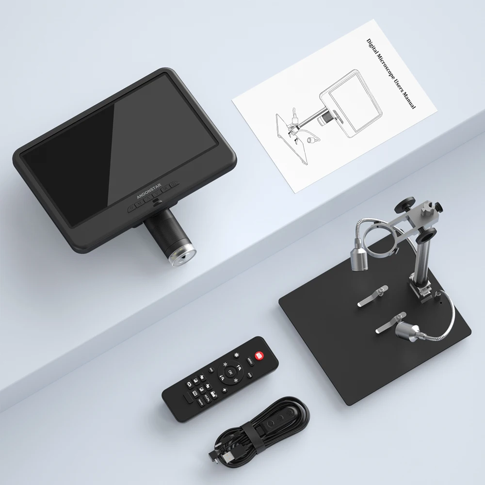 Andonstar AD210 مجهر رقمي 10.1 بوصة شاشة LCD قابلة للتعديل لأداة المجهر الإلكتروني PCB/SMD 1080P مجهر لحام