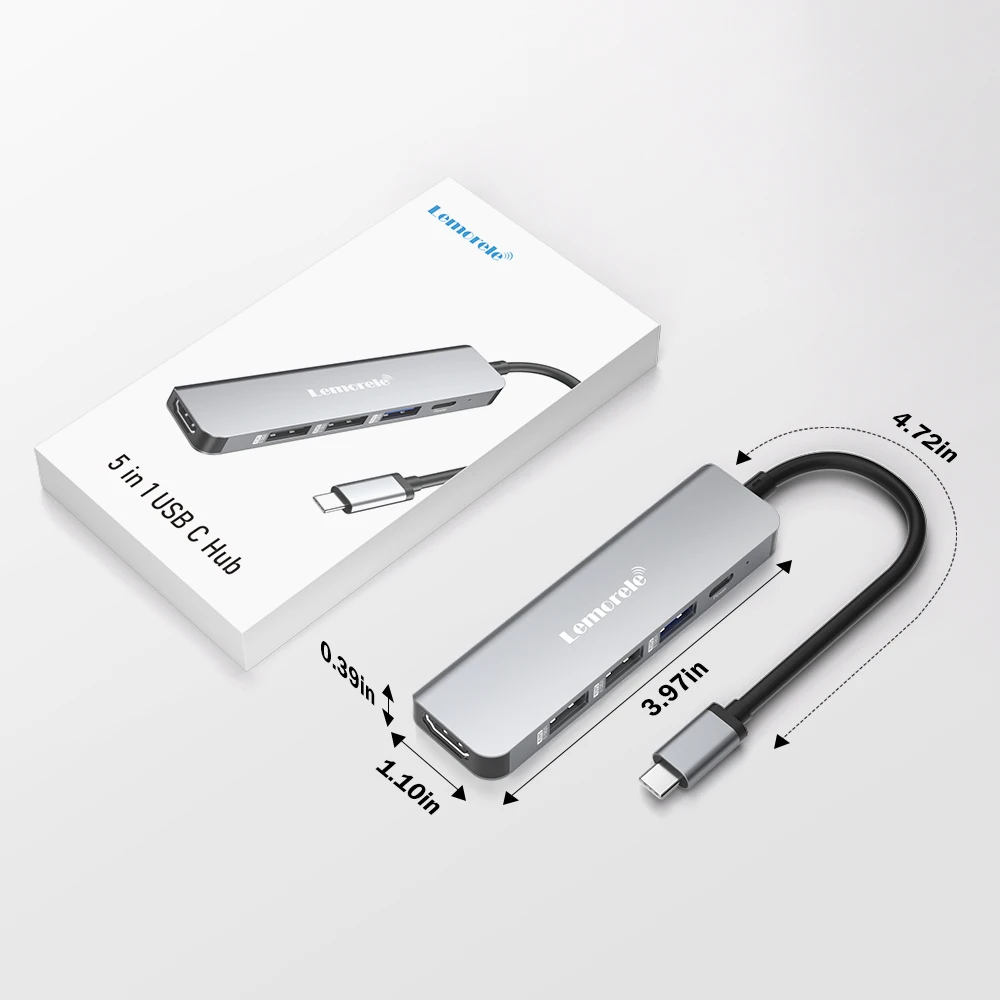 Lemorele Hub USB Hub USB C 3.0 Hub 5 portów stacja dokująca typ C Hub 4 k30hz kompatybilny z HDMI Adapter 3.0 USB do Macbook Air M1 iPad