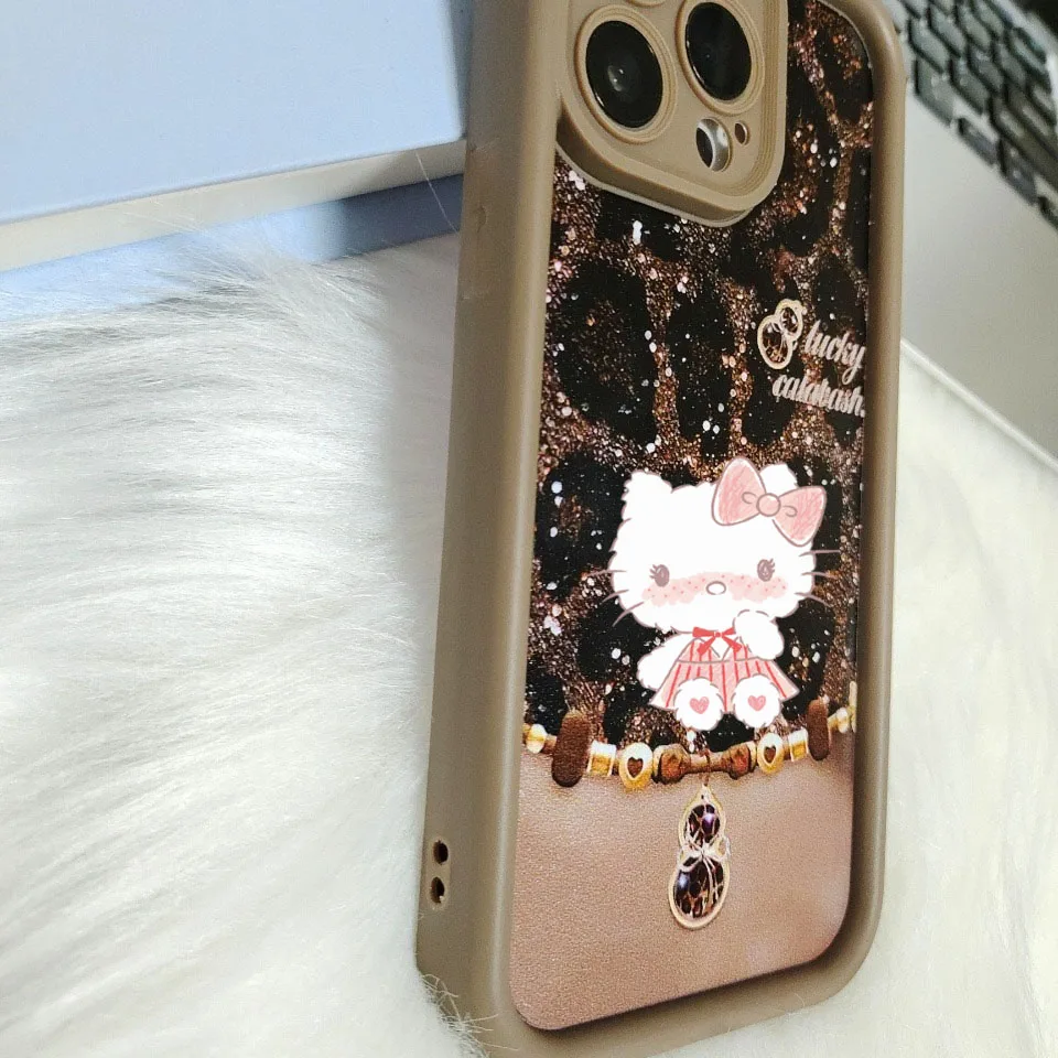 مرحبا كيتي ليوبارد طباعة القرع نمط جراب هاتف لابل آيفون 17 16 15 14 13 12 دائم جلخ الملمس الغطاء الواقي