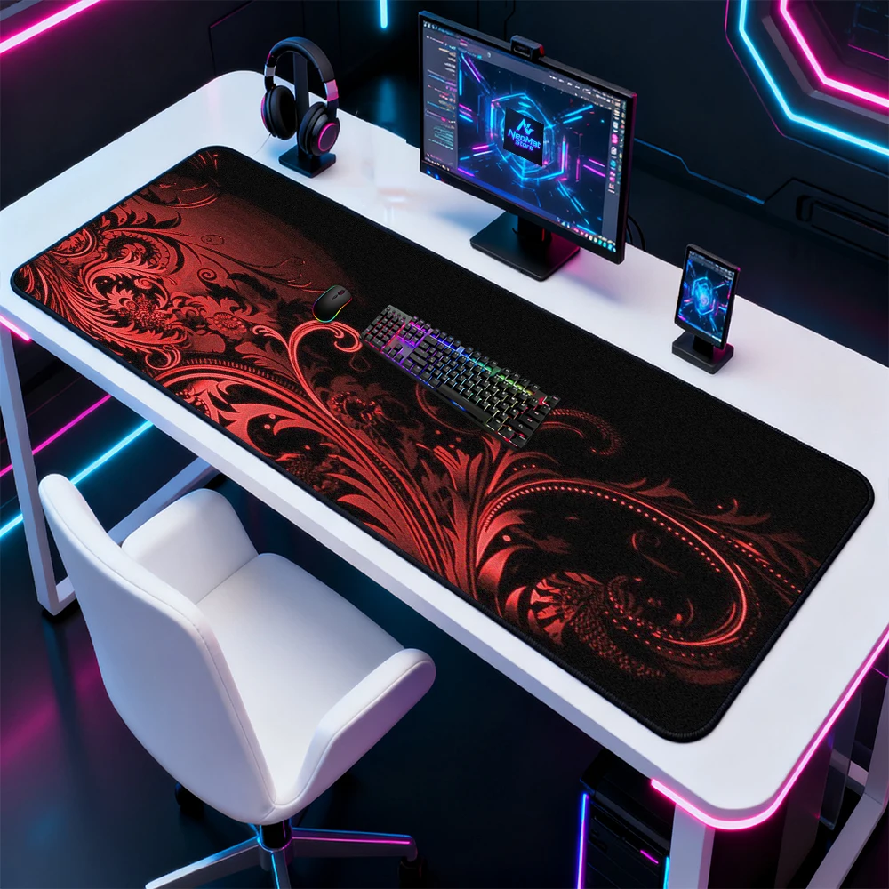 Gothic Desk Mat Gaming Floral Red Black 160x60cm Computer Accessories 1200x600mm Premium Comfortable Thick Study Home Mouse Pad