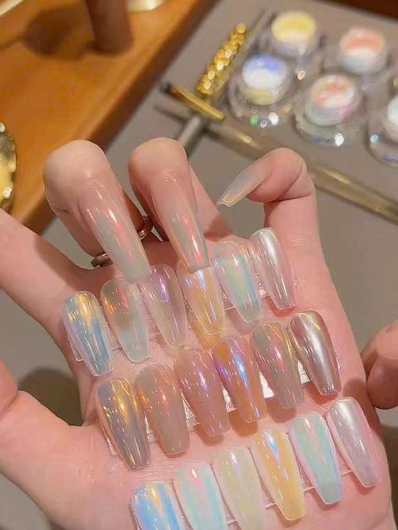 ผงทาเล็บมูนไลท์ออโรร่าพร้อมเอฟเฟกต์กระจก, ฝุ่นนางฟ้า, อุปกรณ์ทำเล็บแบบโพลาไรซ์, ศิลปะการทำเล็บ DIY, ศิลปะการทำเล็บเชิงศิลปะ