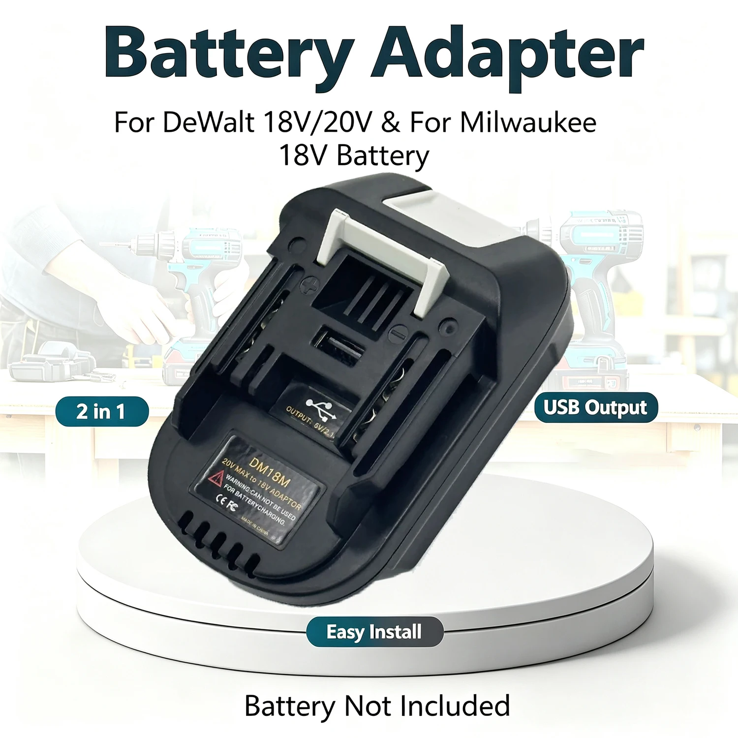 DM18M Battery Adapter Converter for Dewalt 20V/Milwaukee 18V to Makita 18V with USB Port No Battery