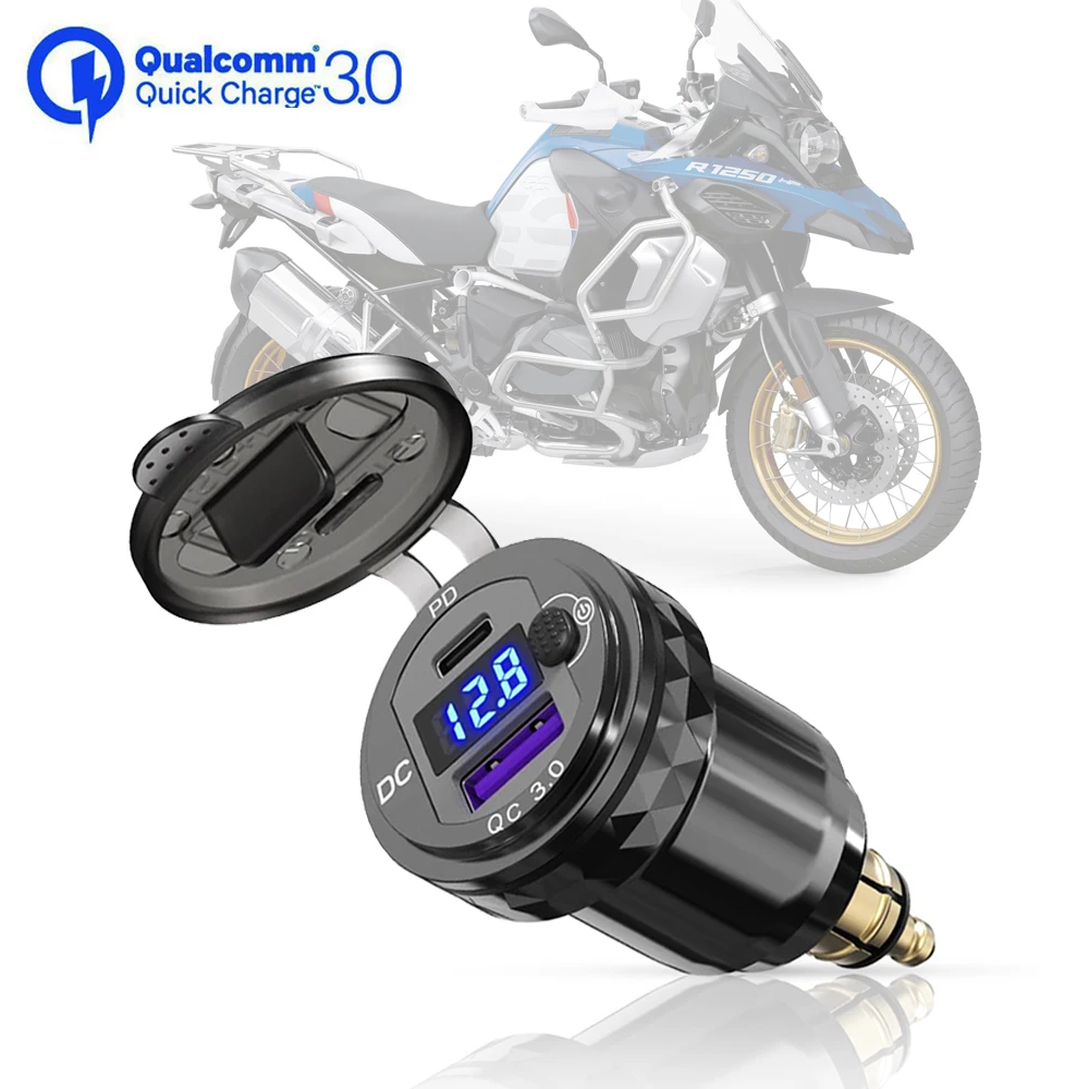 For BMW R1200GS R1250GS F800GS F750GS F850GS Tiger 800 900 For Ducati QC 3.0 Dual USB Charger Plug Socket Power Adapter Type-C