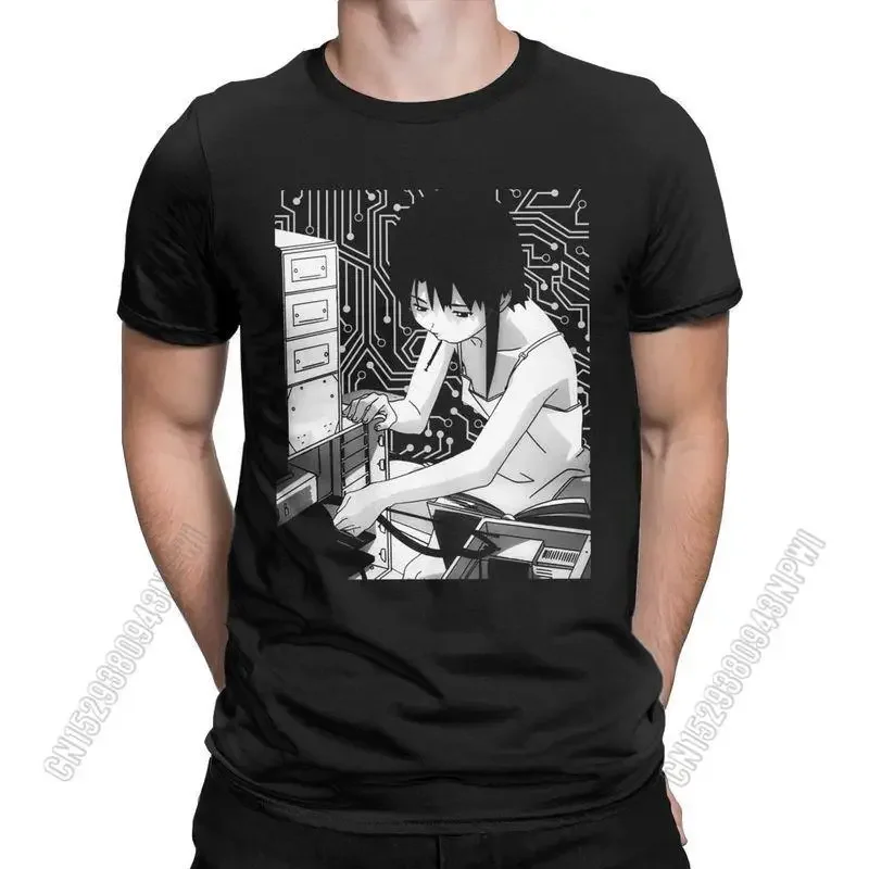 

Men T-Shirt Serial Experiments Lain Anime Vintage Cotton Tees Stylish Chic Programmer Girl T Shirts Round Neck Clothes Party