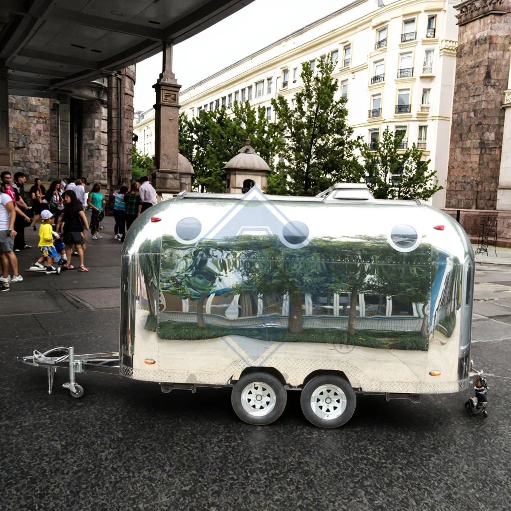 Street Mobile Customized Fully Equipped Stainless Steel Mobile Food Trailer for Ice Cream Coffee Trailer