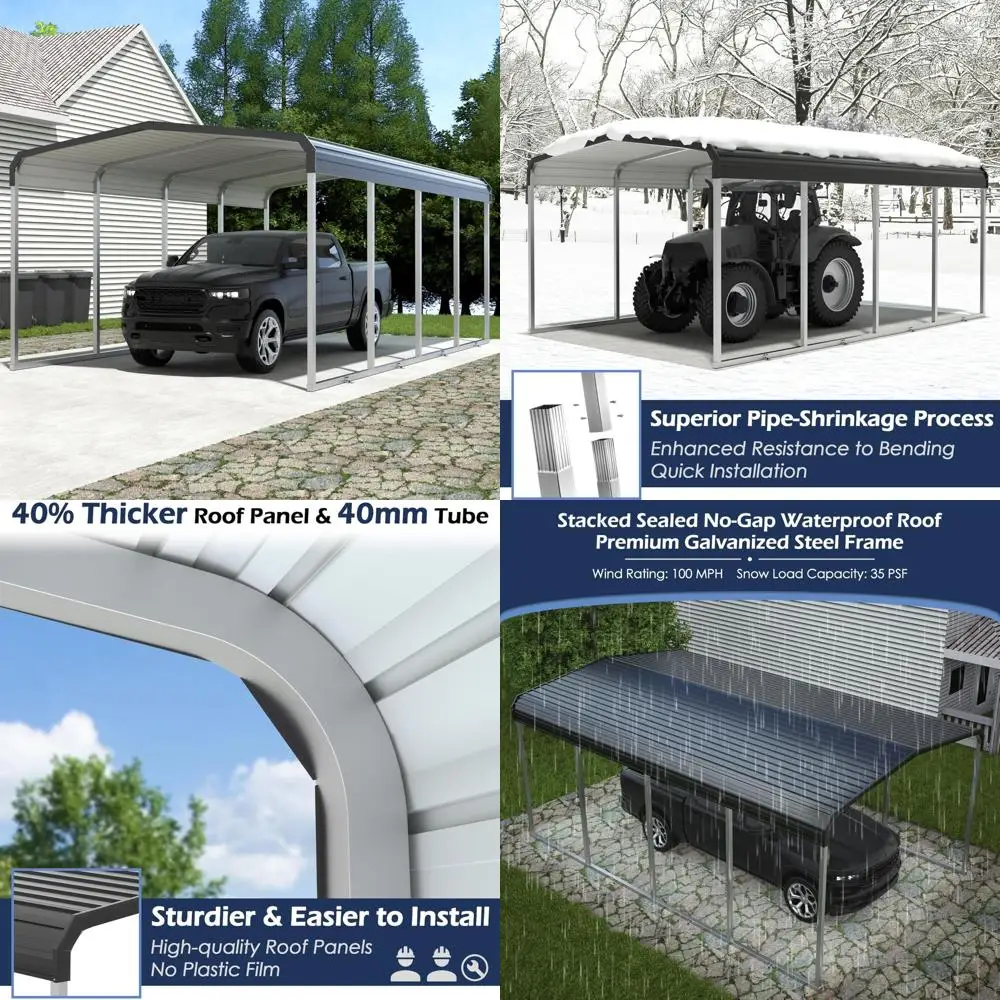 

"sturdy metal carport with galvanized steel and roof cover for outdoor storage and vehicle shelter"