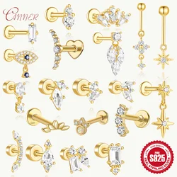 CANNER Pendientes Plata 925 Piercing Stud Earrings For Women Cubic Zirconia 925 Sterling Silver Cartilage Earring Jewerly 1pc
