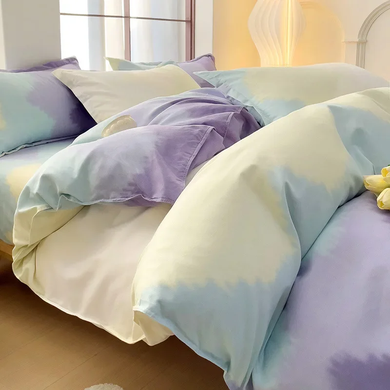 INS Style Bedding Set Four-piece Gradient Color Bedding Sheet Pillowcase Duvet Cover Set Twin Full Queen King Super King Size