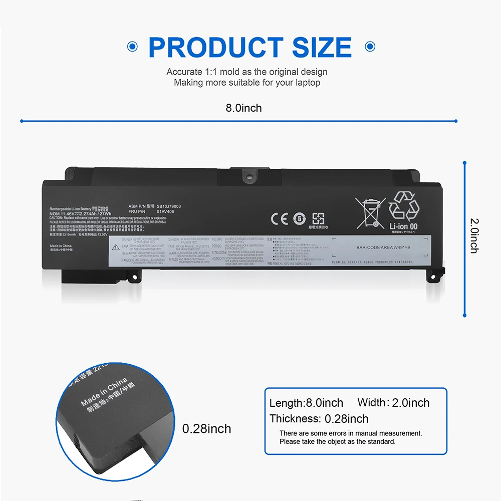 01AV405 00HW022 Laptop Battery for Lenovo ThinkPad T460S T470S Series 01AV406 SB10J79003 00HW038 00HW024 01AV462 01AV407 01AV408