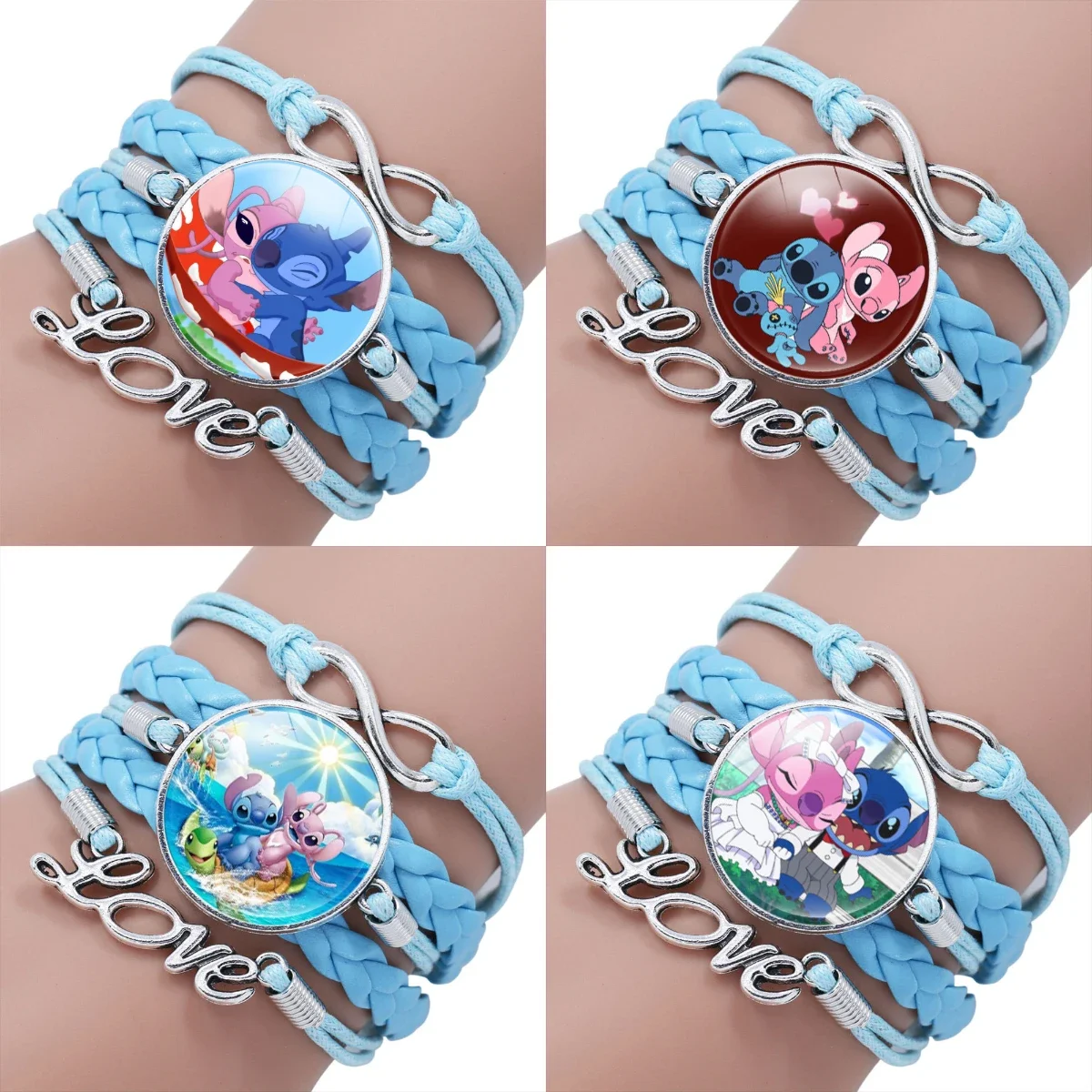 Pulsera de punto de Disney, dibujos animados de Lilo y Stitch, figuras de Anime impresas, bonita pulsera, regalo, juguetes para niños, juguete de regalo para fiesta de cumpleaños para niñas