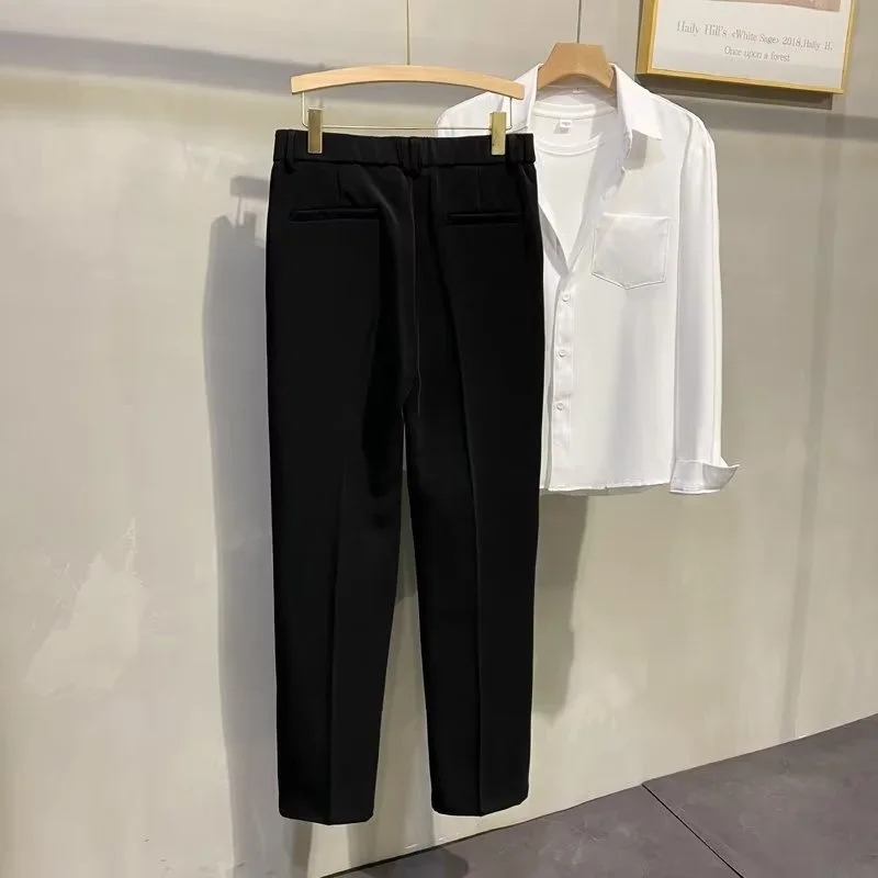 Tressed Baggy Male Suit Trousers Slim Fit Men's Summer Pants Gray Korean Style Clothes Slacks Elegant Anti-wrinkle Luxury 2024