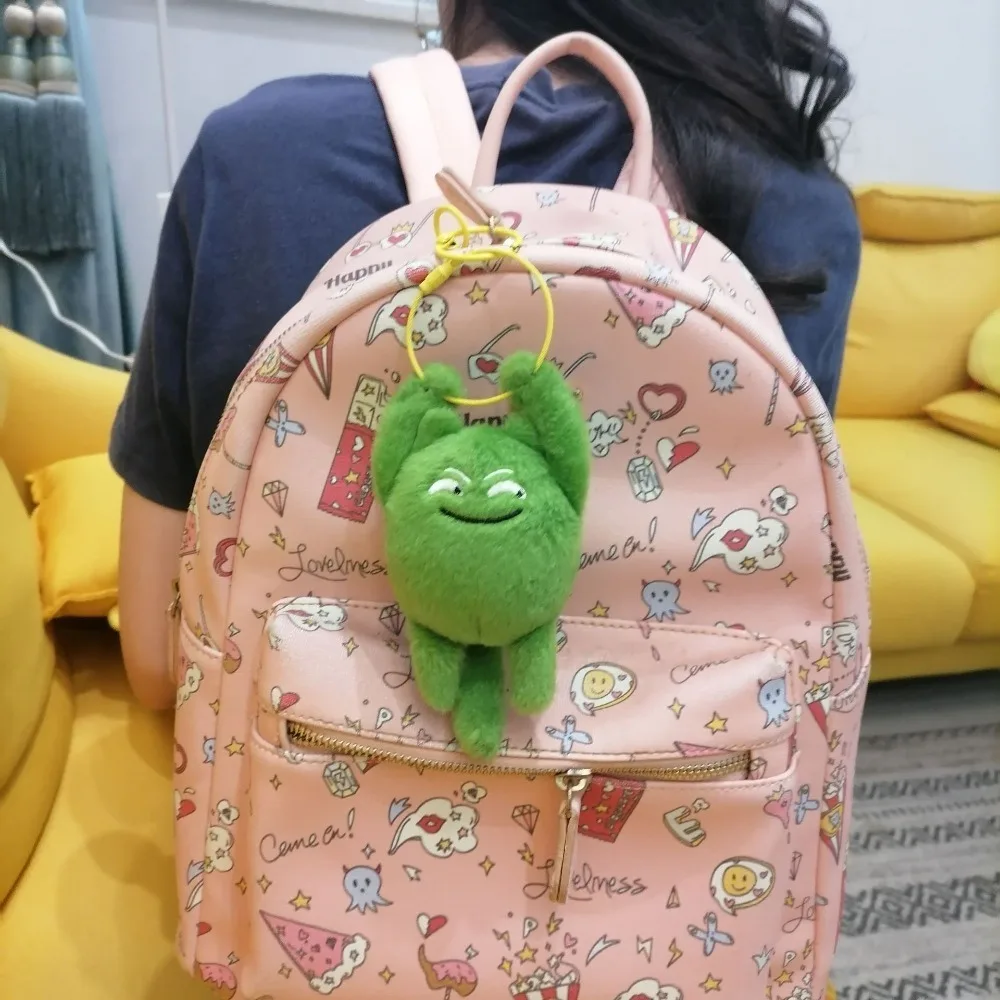 Ugly Green Cat Raising Hands Plush Pendant Cute Creative Personalized Couple School Bag Decoration Keychain Doll Doll Gift