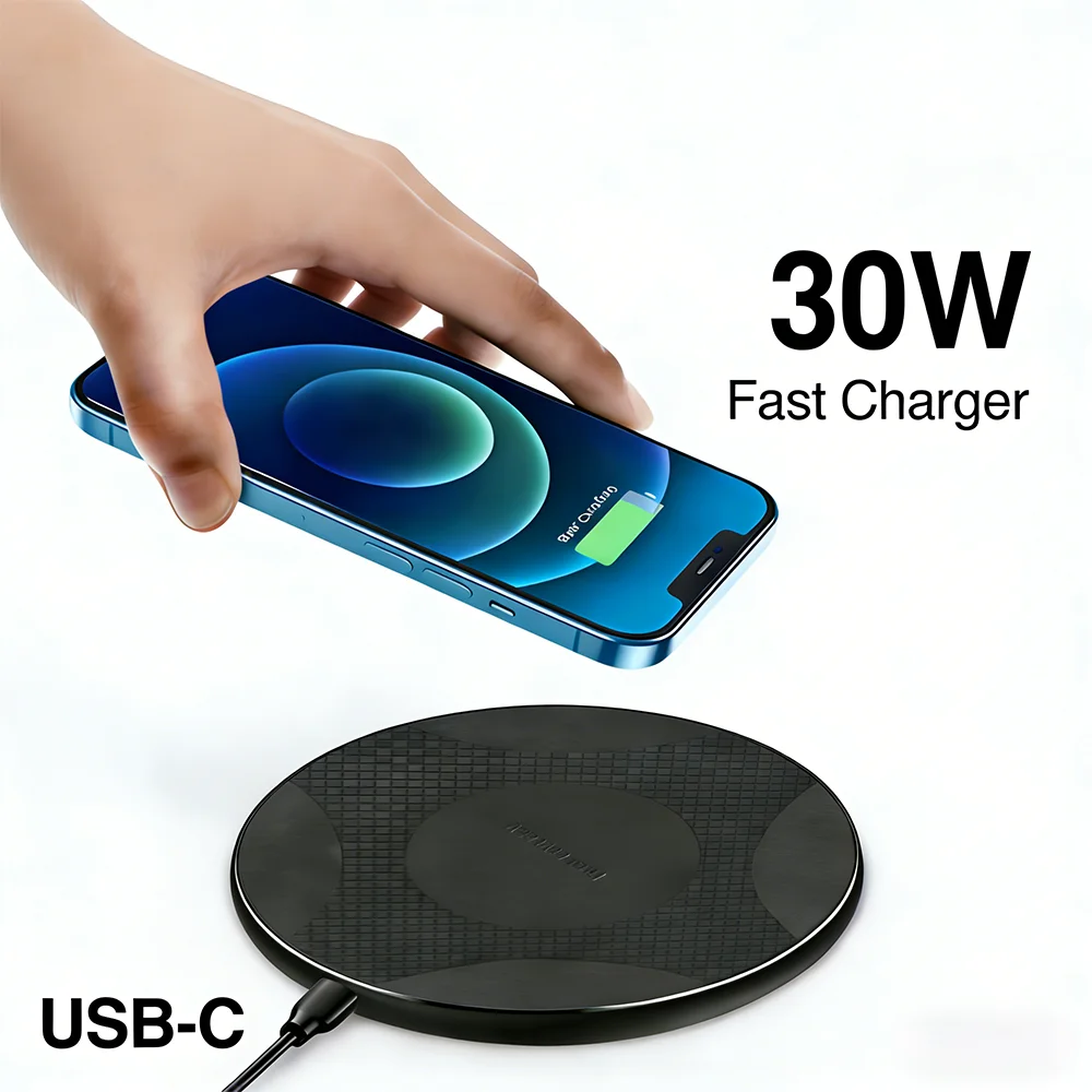 30W Wireless Charger Pad Fast Wireless Charging Station For Samsung Galaxy S25 S24 S23 S22 Xiaomi IPhone17 16 15 14 13 Pro Max
