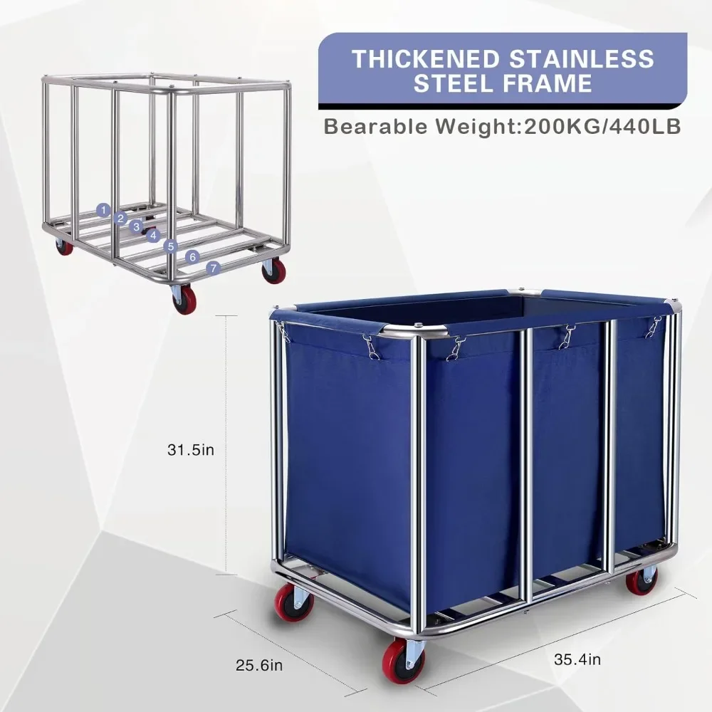 for  Commercial Laundry Cart with Wheels, 400L Capacity, Sturdy Steel Frame, Waterproof Oxford Cloth, 330 lbs Load, Blue