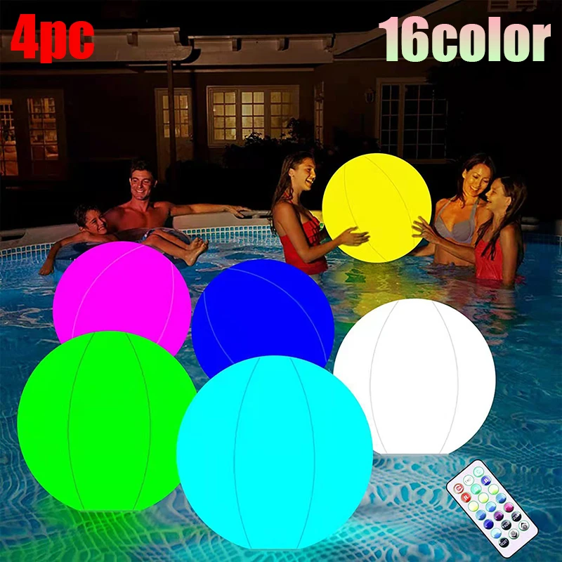 

40CM LED Glowing Beach Ball Light Remote Control 16Colors Waterproof Inflatable Floating Pool Light Yard Lawn Party Lamp 1/2/4PC