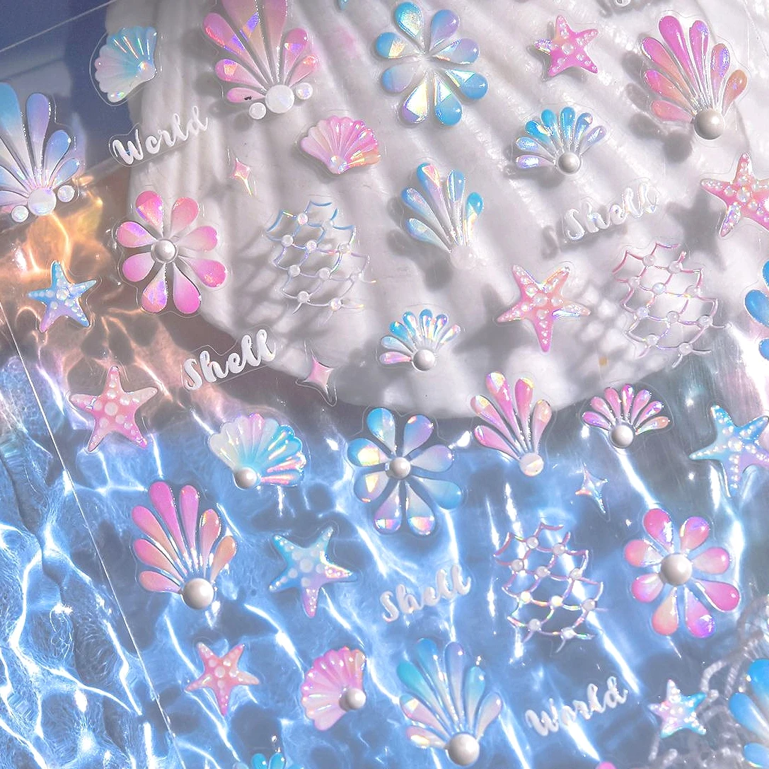 

Coral Shell Starfish Pearl Dreamy Koi Goldfish Water Bubbles Seahorse Jellyfish Summer Beach Nail Art Stickers Manicure Decals