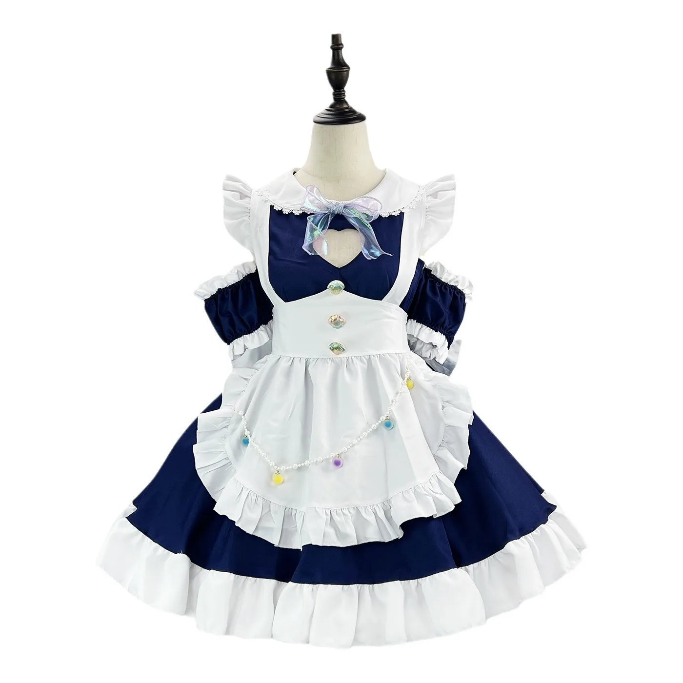 Anime Dark Blue Heart Cute Lolita Maid Dress Cosplay Costume Girl Bowknot Maid Dress Trending Girls Maid Party Costumes S -5XL