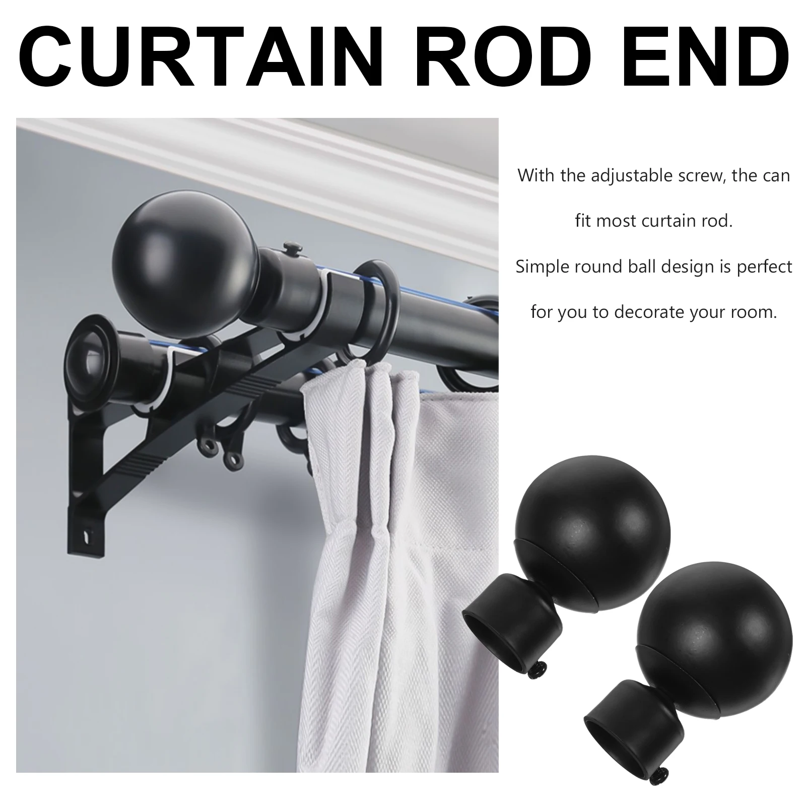 

2 Pcs Rod End Caps Anti Rust Curtain Rod Caps Fit 28mm Diameter Black Gold Window Pole Decor Accessories