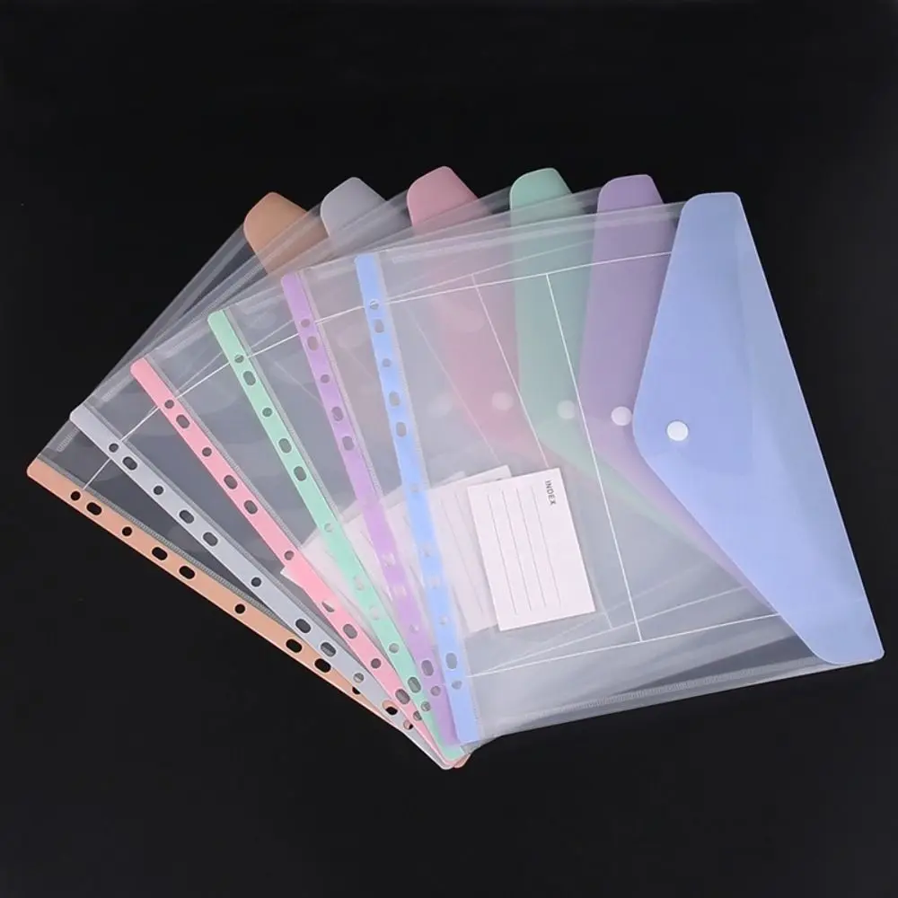 6 pcs Colorful Plastic Binder Folders Clear 11 Holes Punched Pockets A4 Snap Closure Label Loose-Leaf School