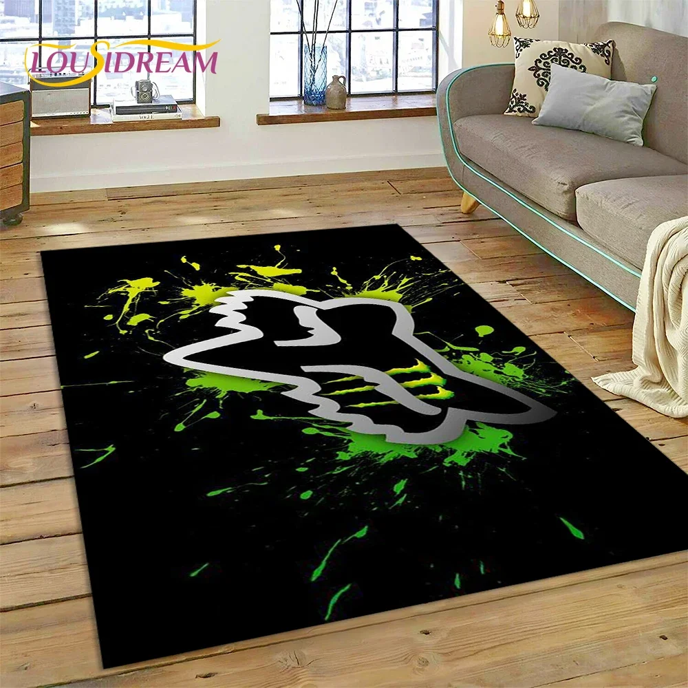 3D F-FOX Logo Racing Carpet Rug for Home Living Room Bedroom Sofa Doormat Decor,Kids Play Area Rug Non-slip Floor Mat Motorcycle