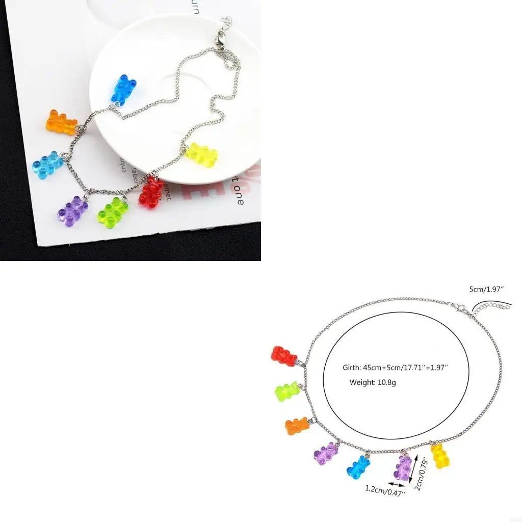 Collier pendentif Mini ours gommeux coloré, gelée bonbons, joli ras cou clair pour femmes filles, bijoux cadeaux