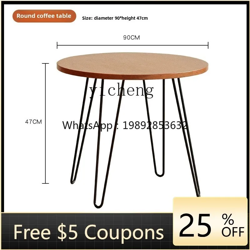 

H3-19 solid wood round coffee table living room wrought iron sofa side few cherry wood balcony round small tea table